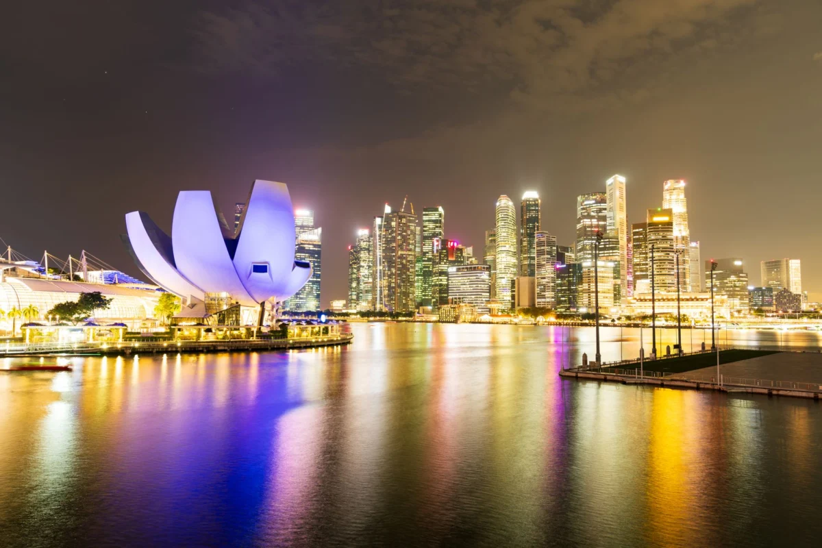 Romantic sunset view of Singapore's skyline