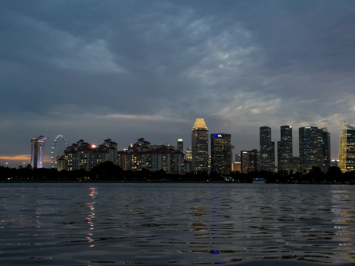 Romantic view of Singapore skyline at dusk