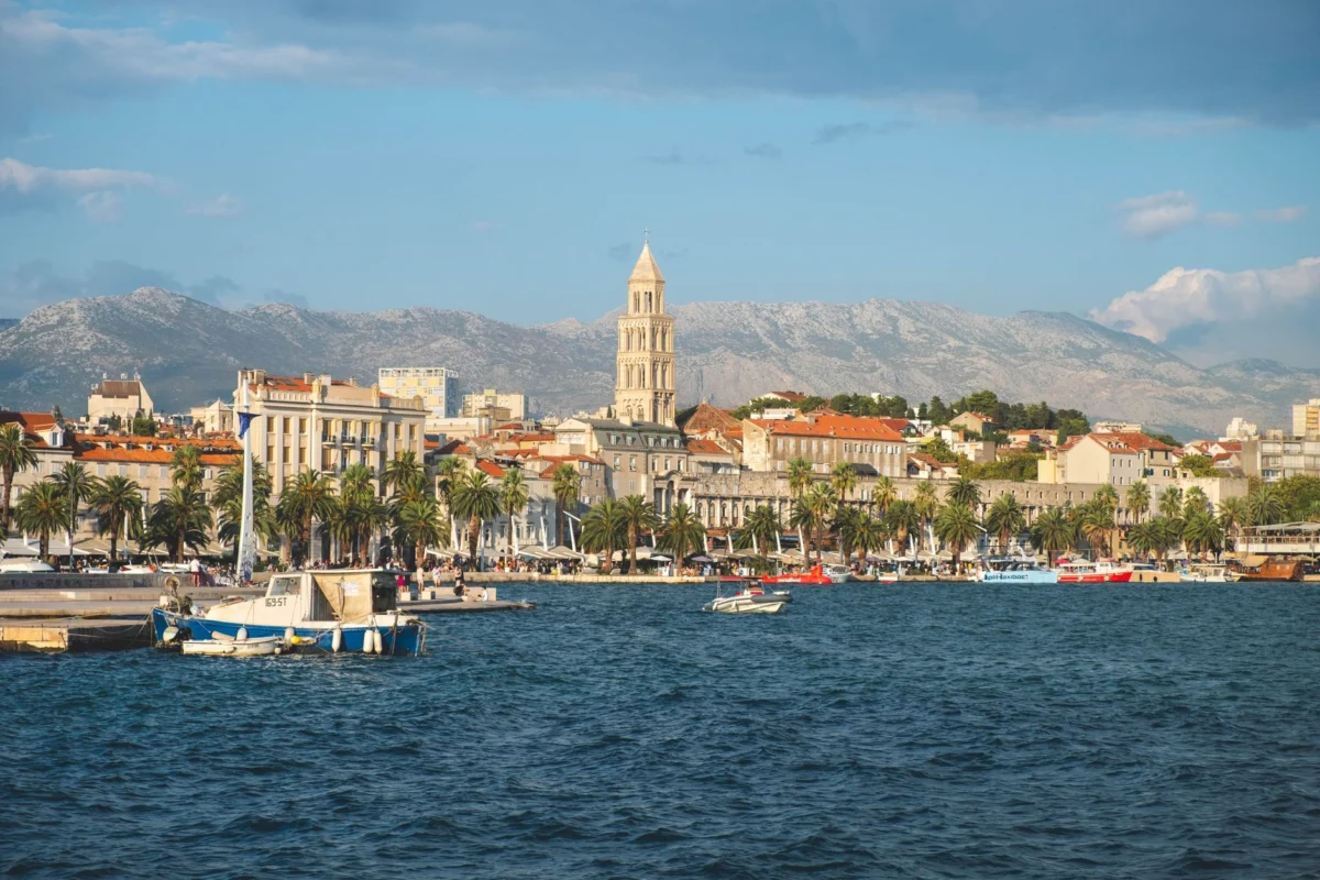 Panoramic view of Split's coastline at sunset
