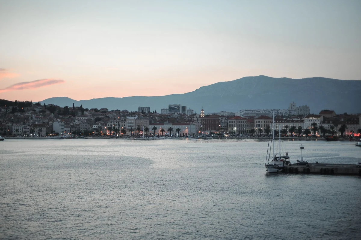 View of Split's old town during sunset, highlighting its charming skyline