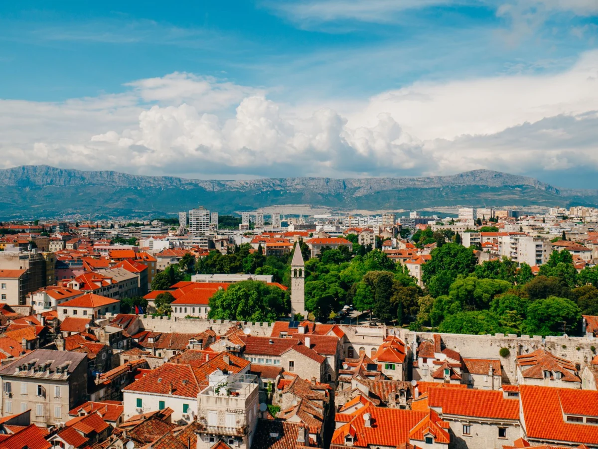 Scenic rooftop view of Split at dusk