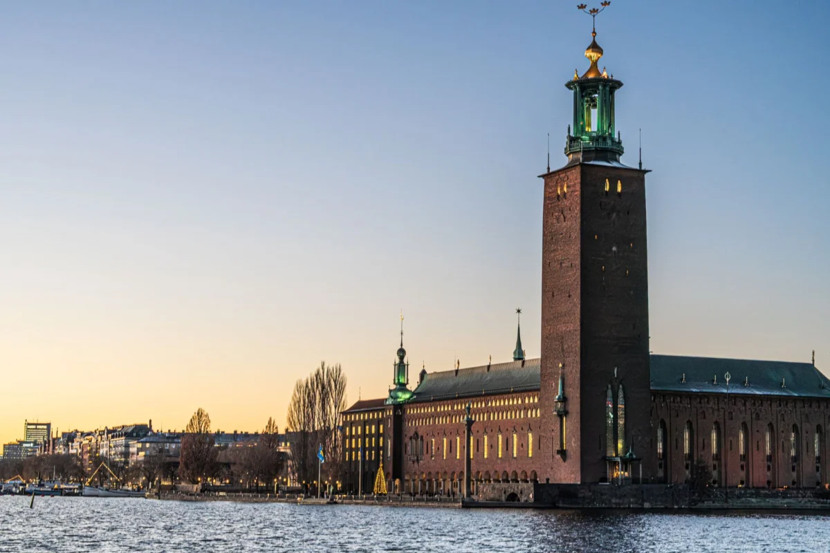 Scenic view of Stockholm's skyline at sunset