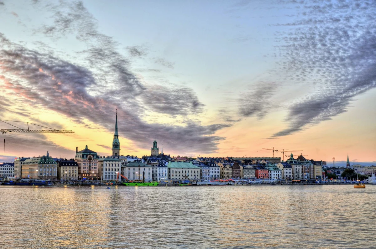 A beautiful sunset view over the romantic Stockholm skyline