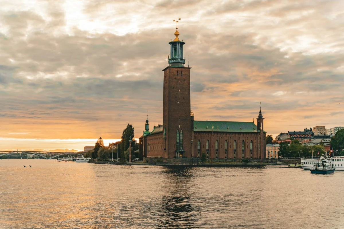 Romantic view of Stockholm's skyline at sunset