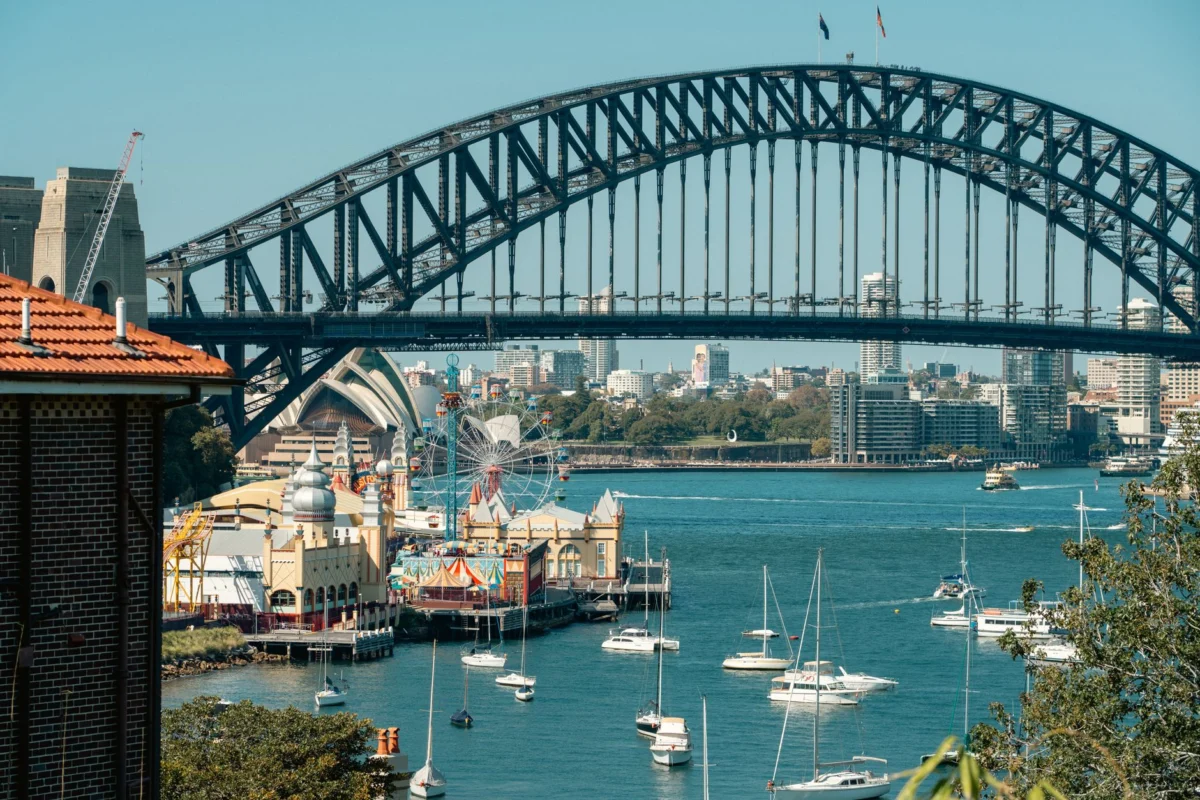 Sweeping view of the Sydney Harbour Bridge at twilight