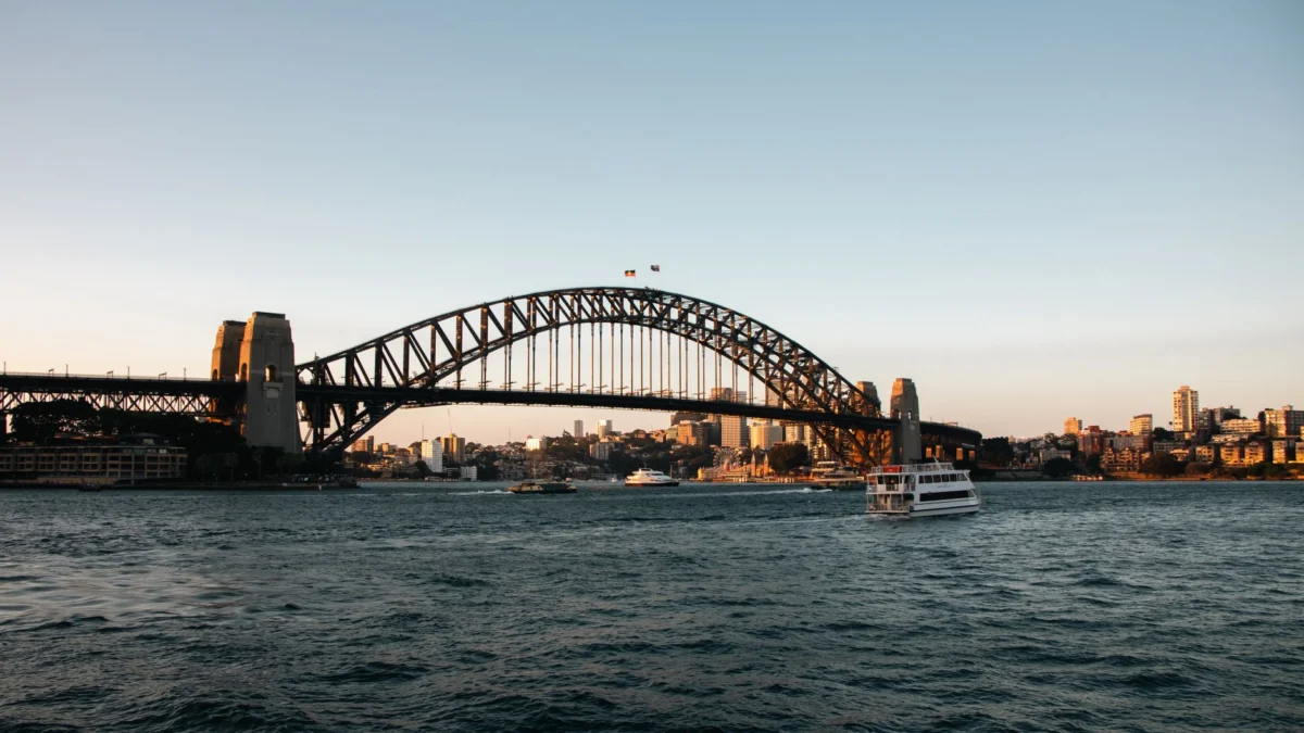 Sydney's gorgeous skyline at sunset with Harbour Bridge