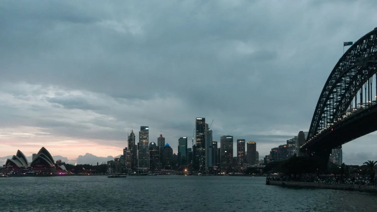 Romantic evening view of Sydney Harbour Bridge and Opera House