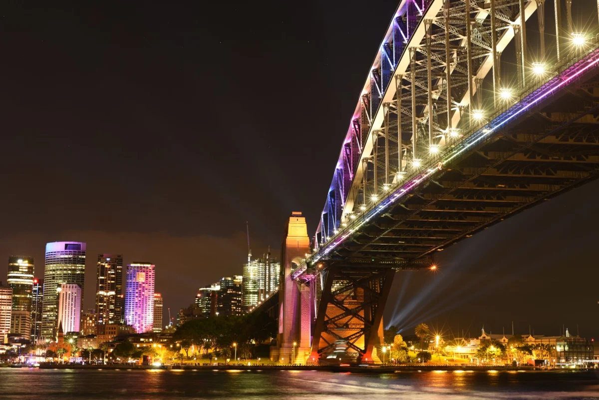 Romantic view of Sydney Harbour skyline at night