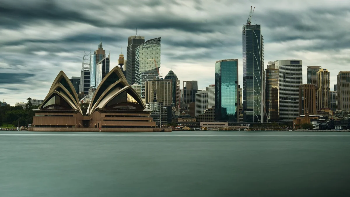 Romantic sunset view of Sydney Opera House and skyline