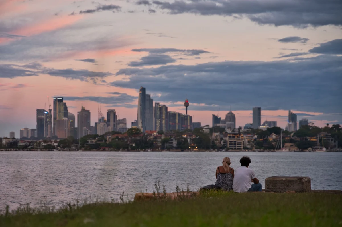 Sydney skyline with a romantic sunset