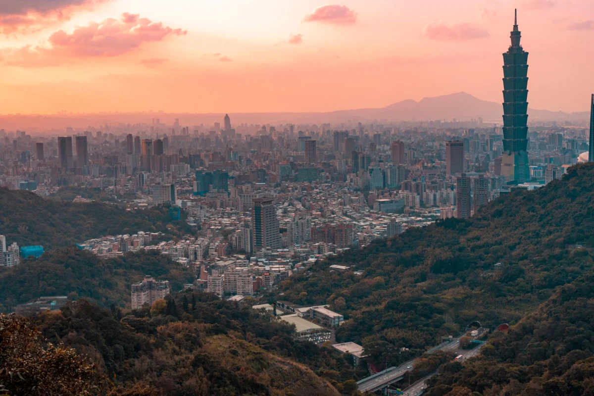 Romantic view of Taipei skyline at sunset