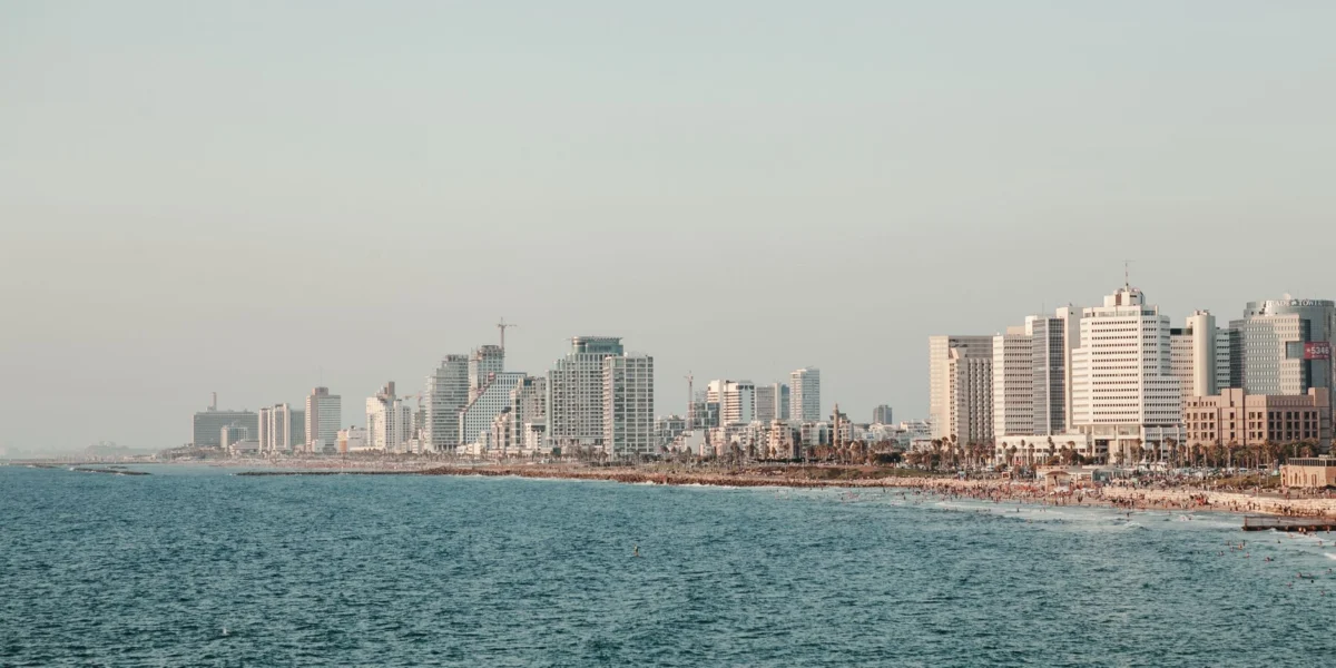 Sunset view of Tel Aviv's skyline over the Mediterranean Sea