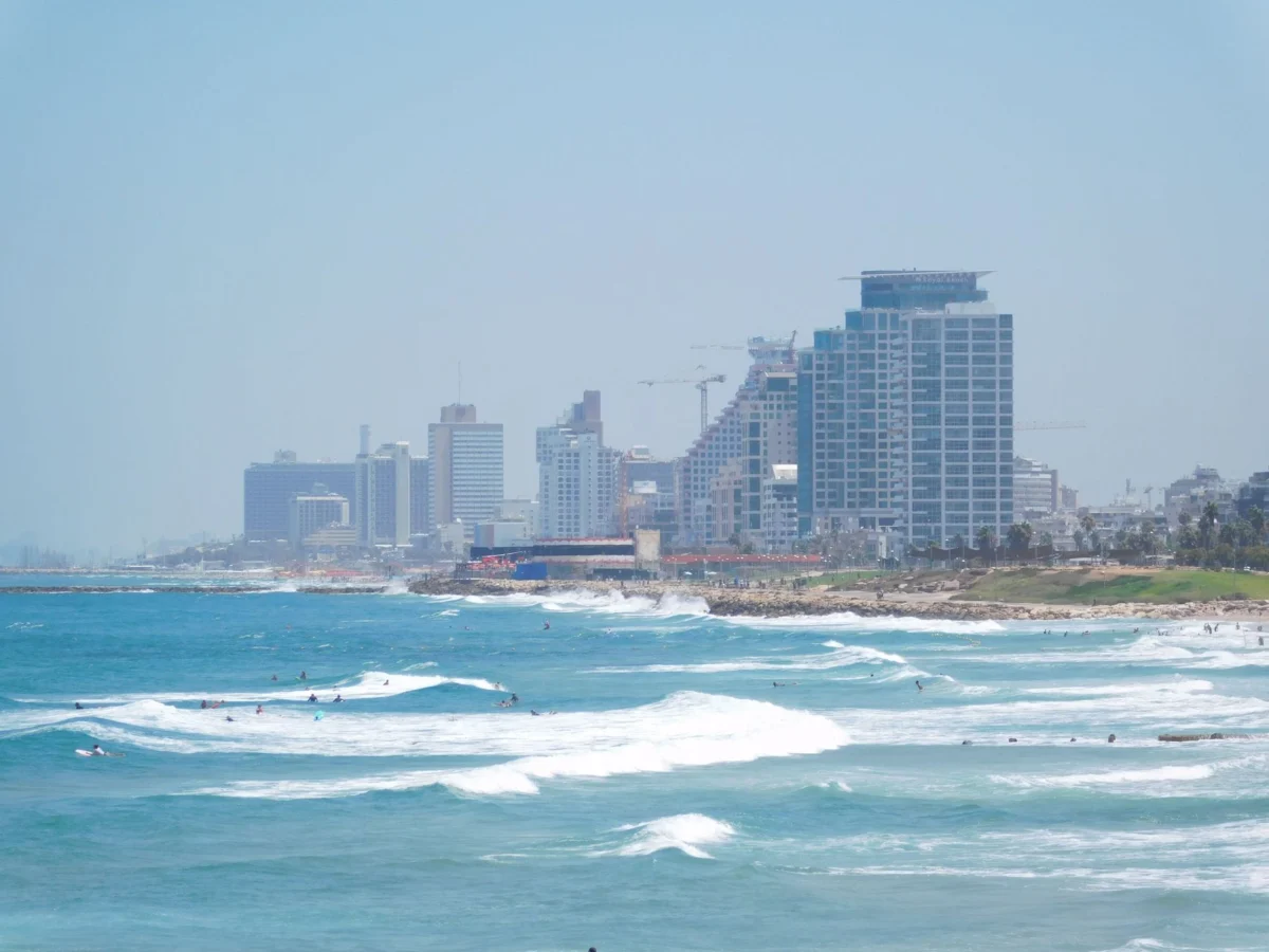 Romantic view of Tel Aviv skyline at sunset
