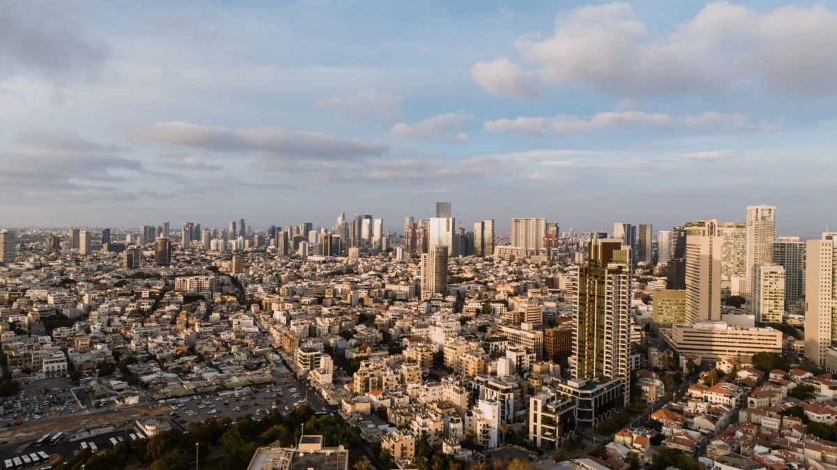 Romantic sunset view over Tel Aviv's skyline