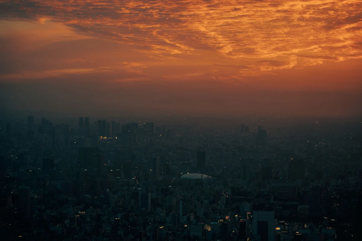 Tokyo skyline with a romantic sunset ambiance