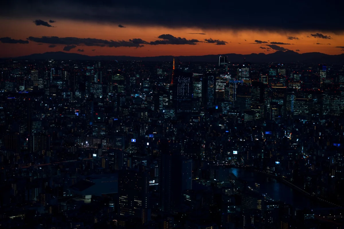 Stunning Tokyo skyline at sunset with city lights