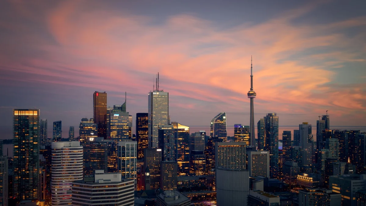 Toronto skyline at sunset viewed from a romantic vantage point