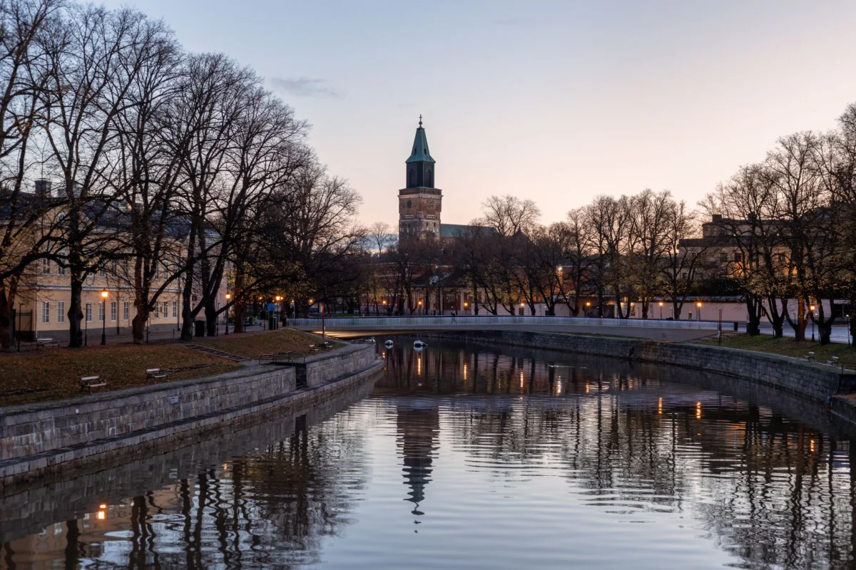 Turku river view with cityscape and landmarks