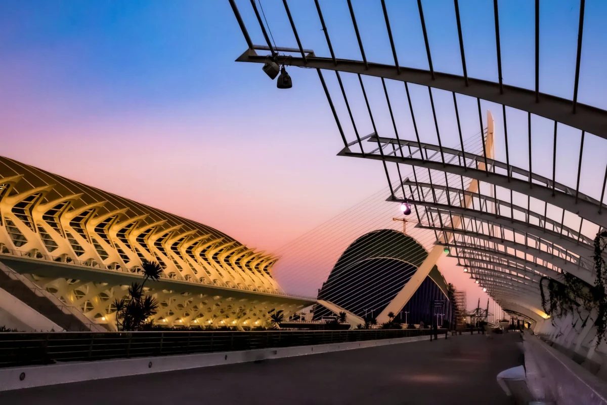 Sunset over Valencia's skyline with romantic ambiance