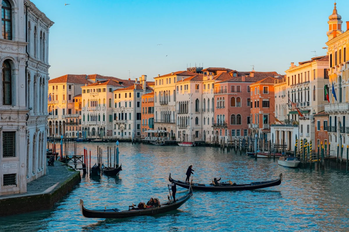 A romantic view of Venice's canals during sunset
