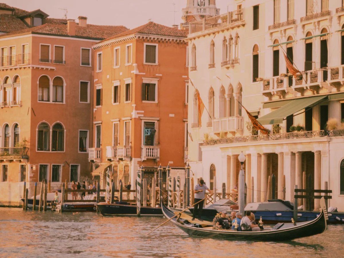 Scenic view of Venice canal at sunset