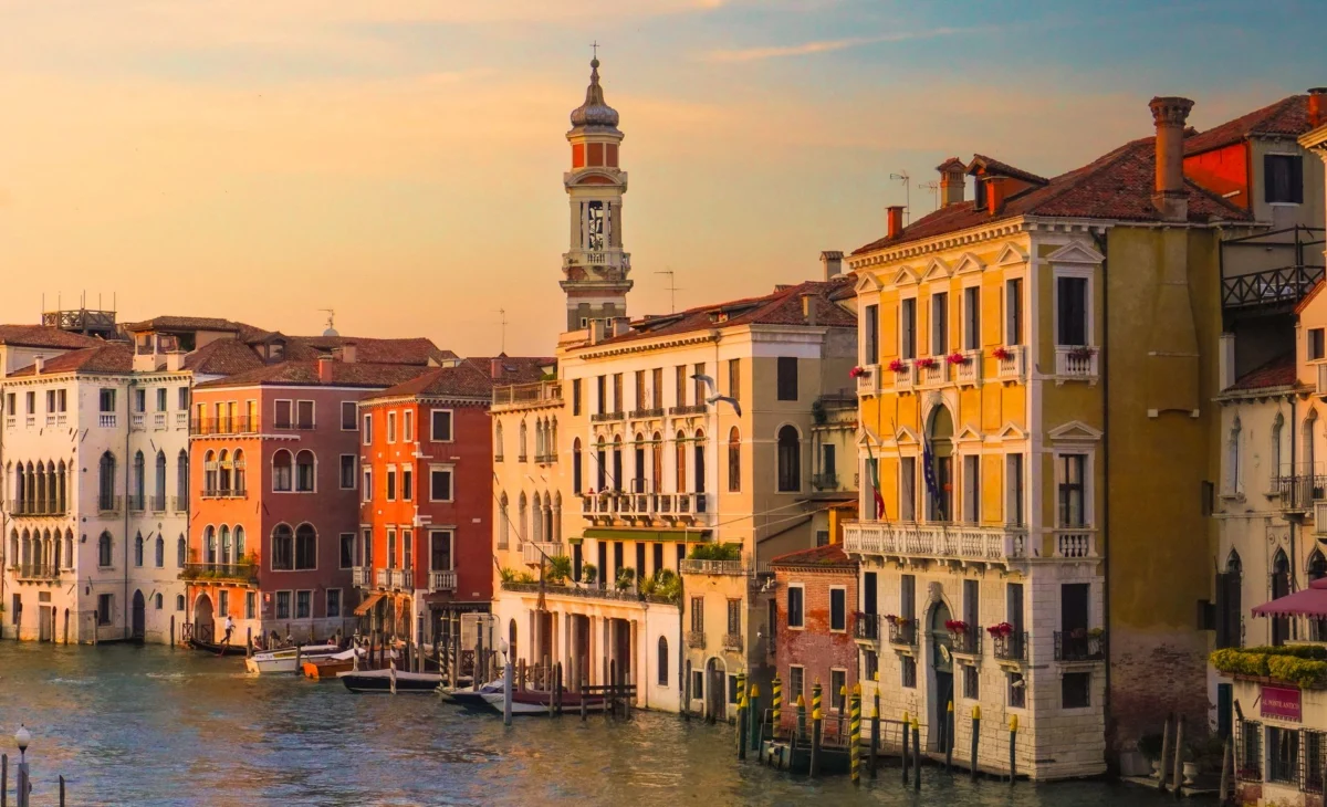 Scenic view of a Venice canal at sunset