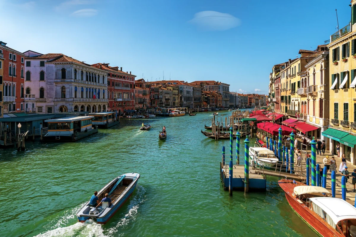 View of the Venice Grand Canal with gondolas