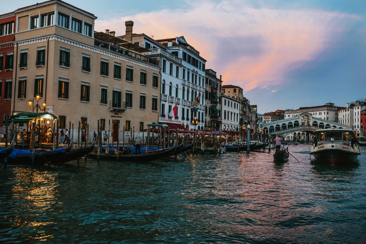 Romantic sunset view over Venice Grand Canal