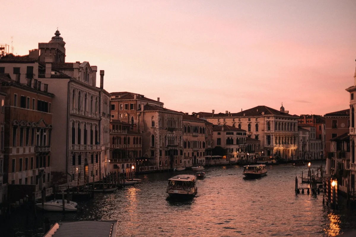 Romantic sunset over the Grand Canal in Venice