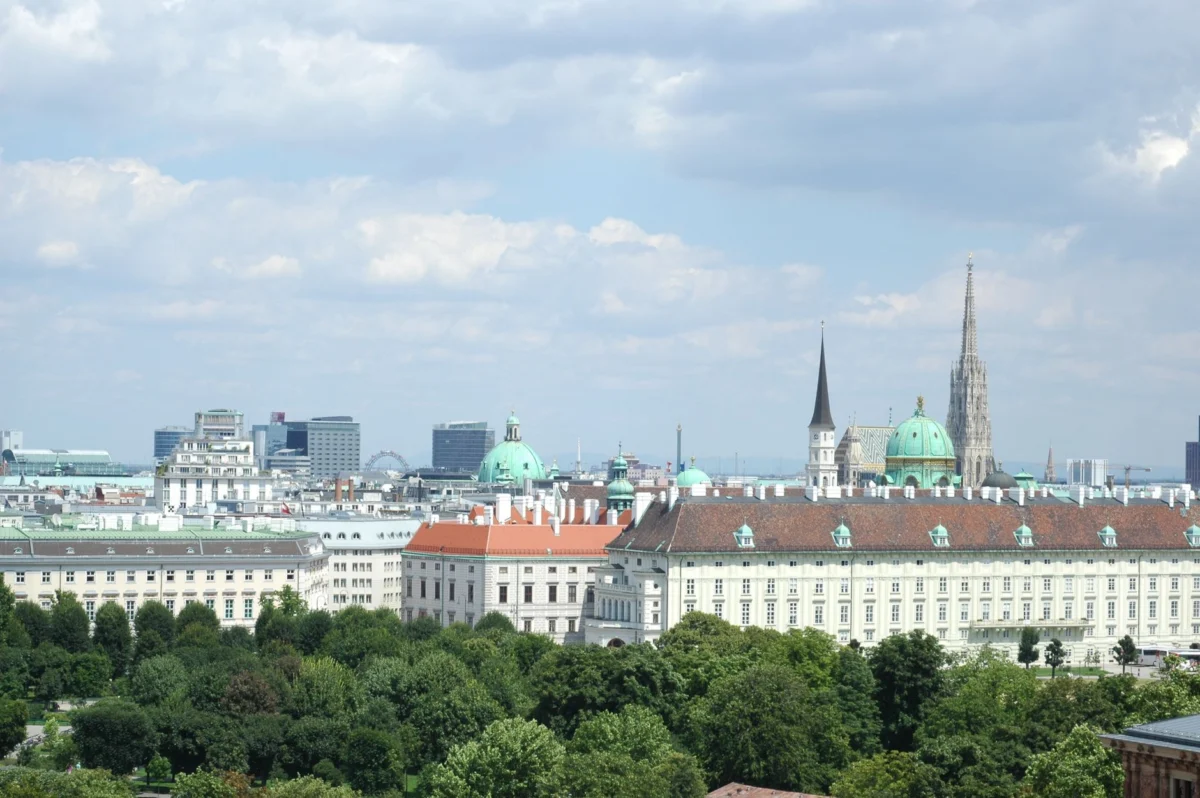 Romantic view of Vienna's iconic skyline at sunset