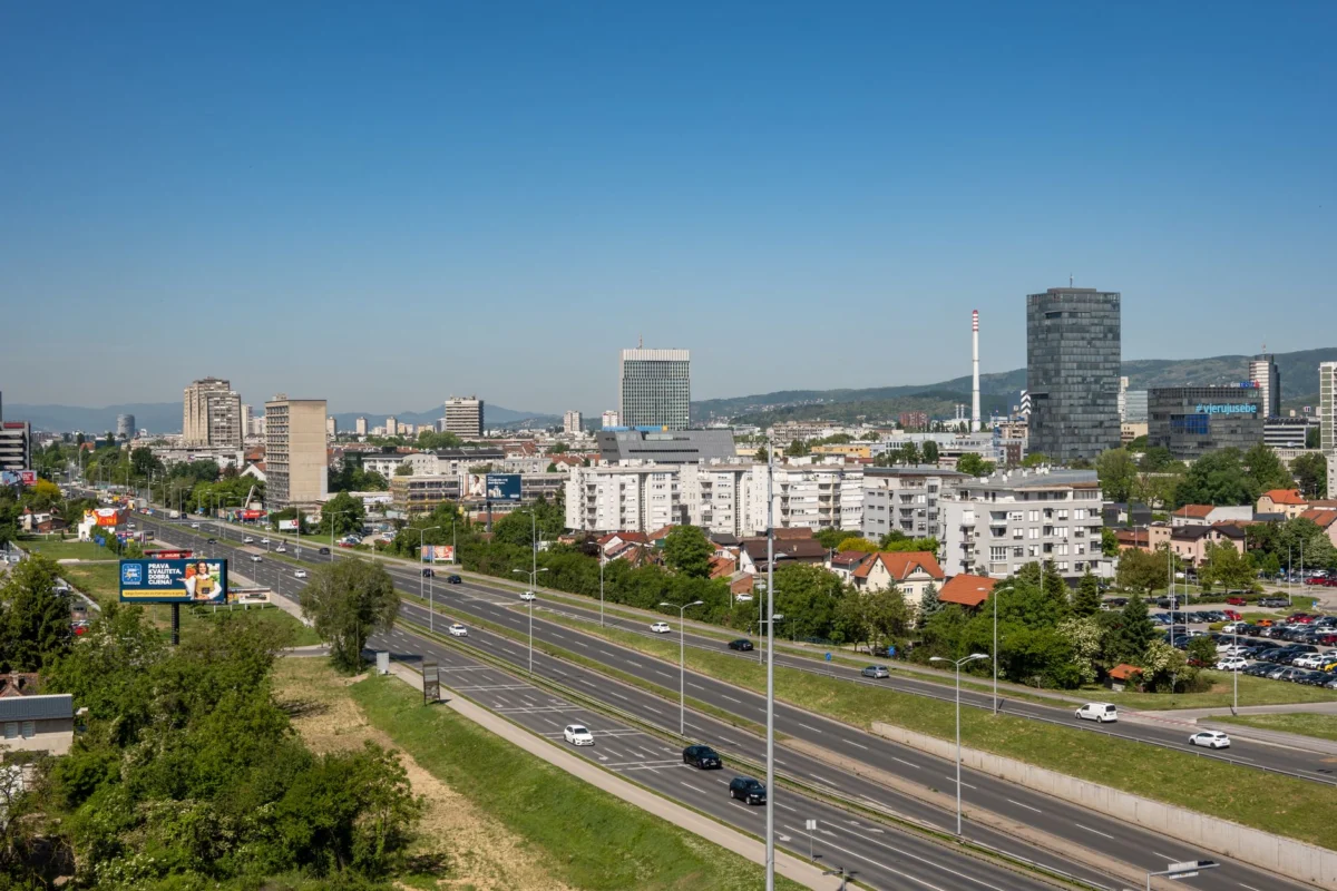Panoramic view of Zagreb's city skyline with iconic landmarks.