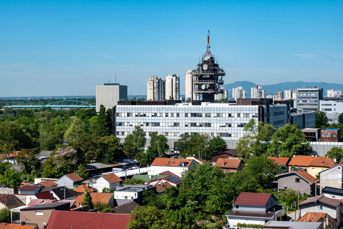 A panoramic view of Zagreb cityscape at sunset