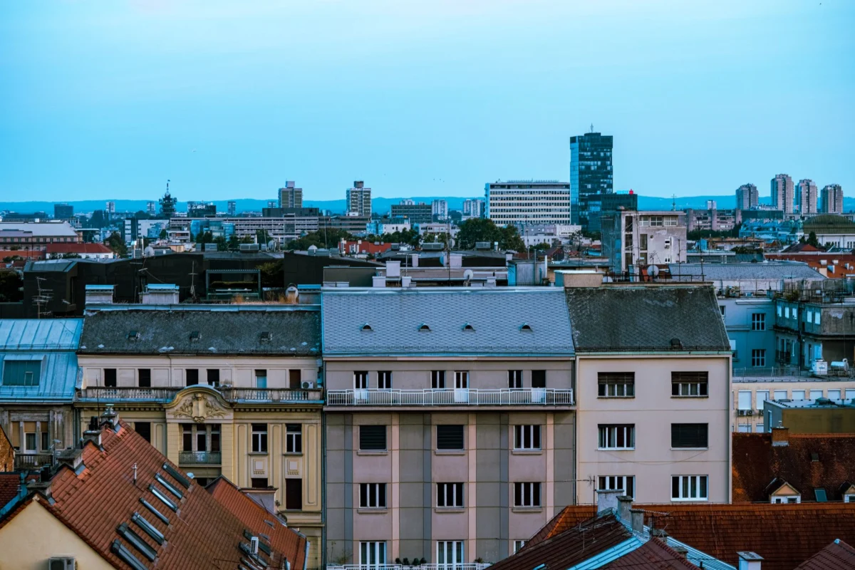 Stunning aerial view of Zagreb's illuminated skyline at dusk