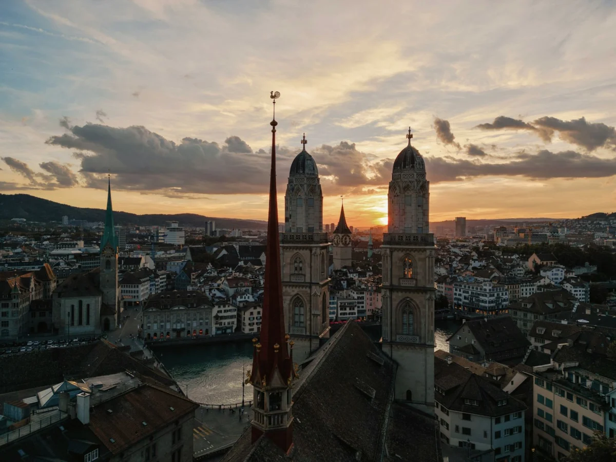Stunning Zurich skyline at sunset, capturing its scenic beauty