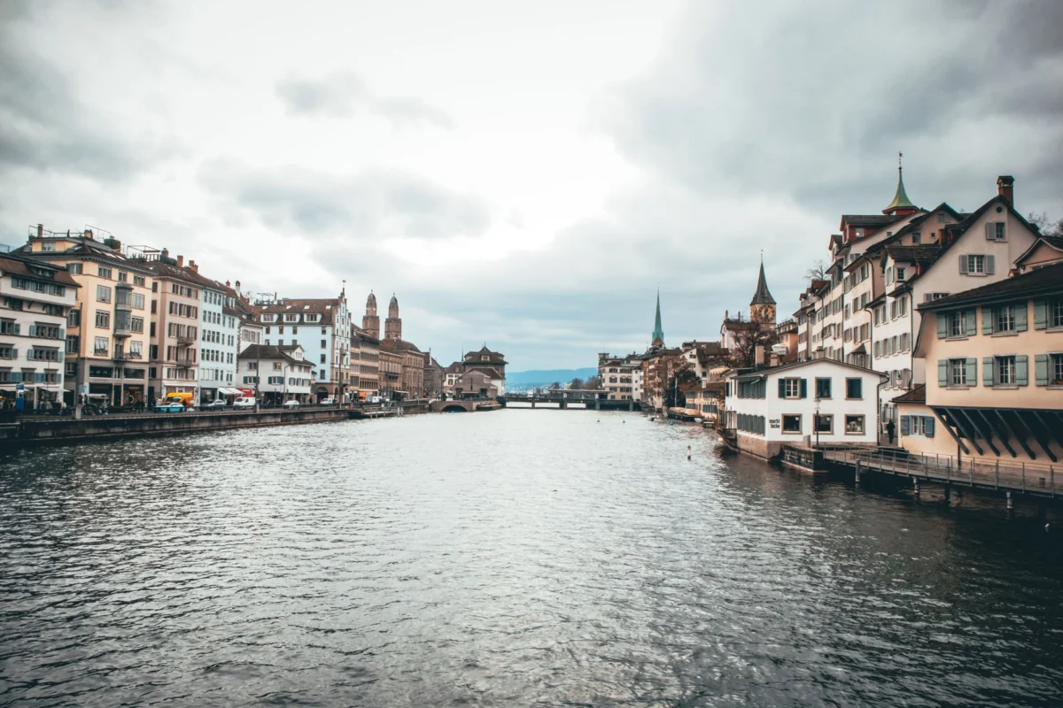 Romantic riverside scenery in Zurich city