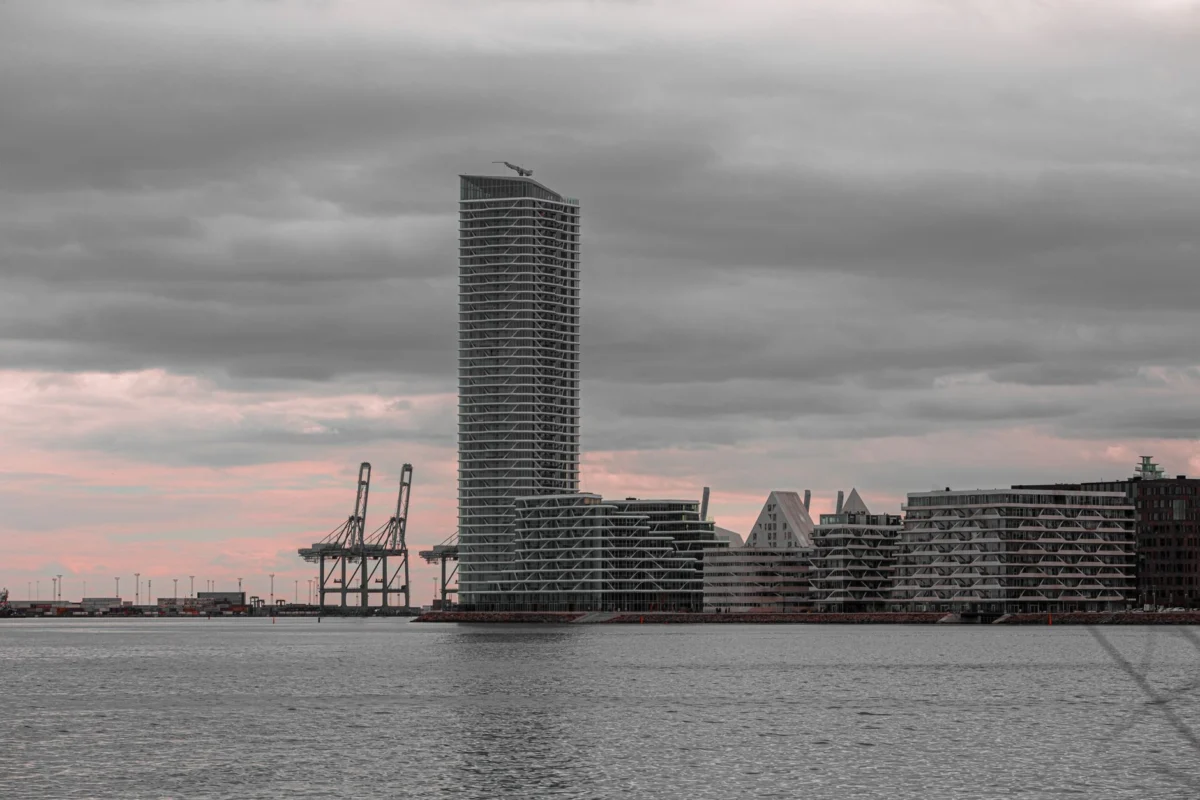 Romantic evening skyline of Aarhus, perfect for couples