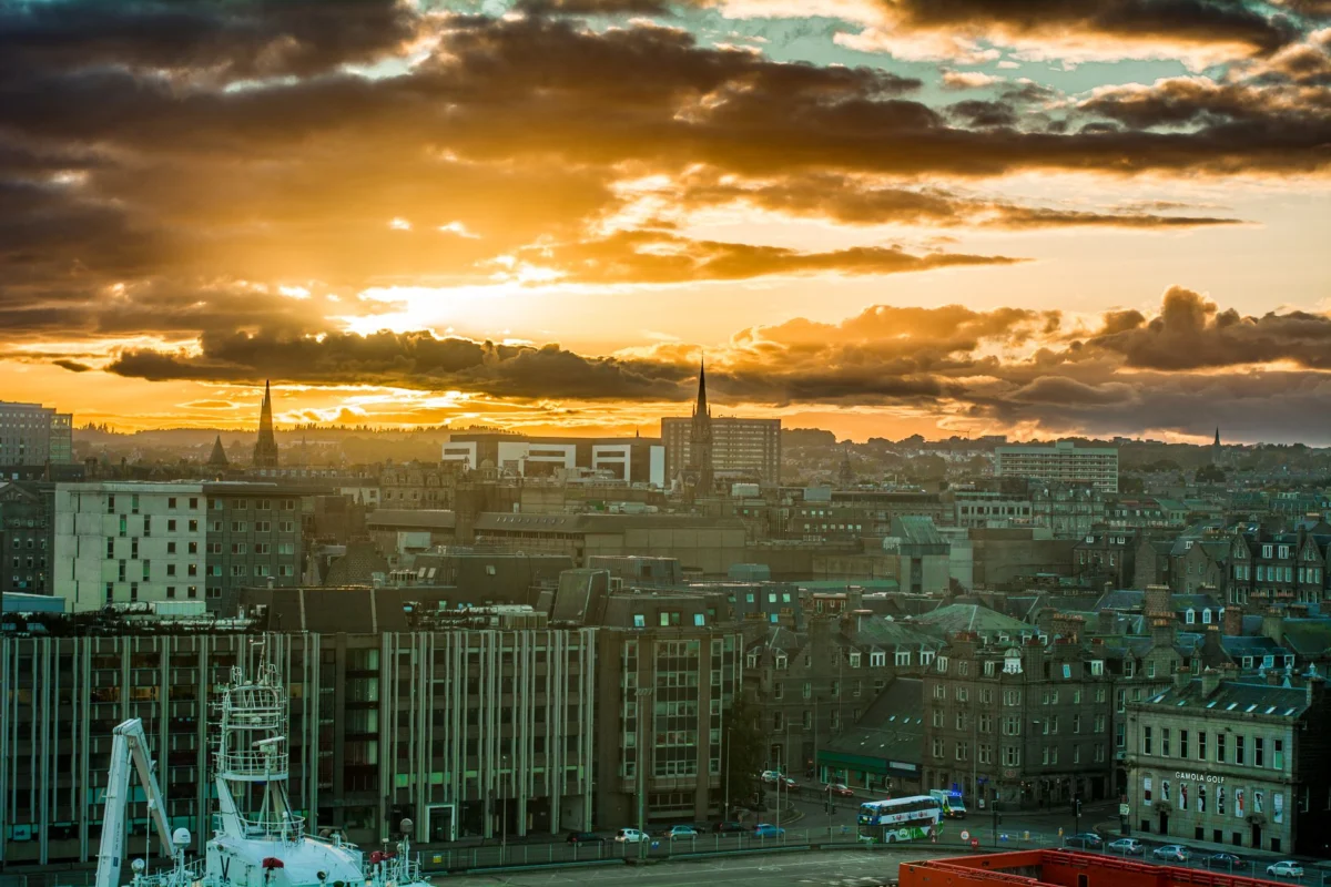 Aberdeen cityscape view at sunset