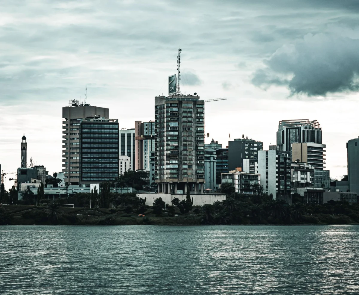Panoramic view of Abidjan skyline with lush surroundings