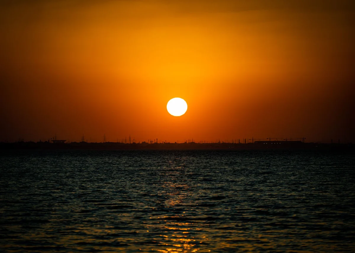 Romantic view of Al Riffa skyline at sunset