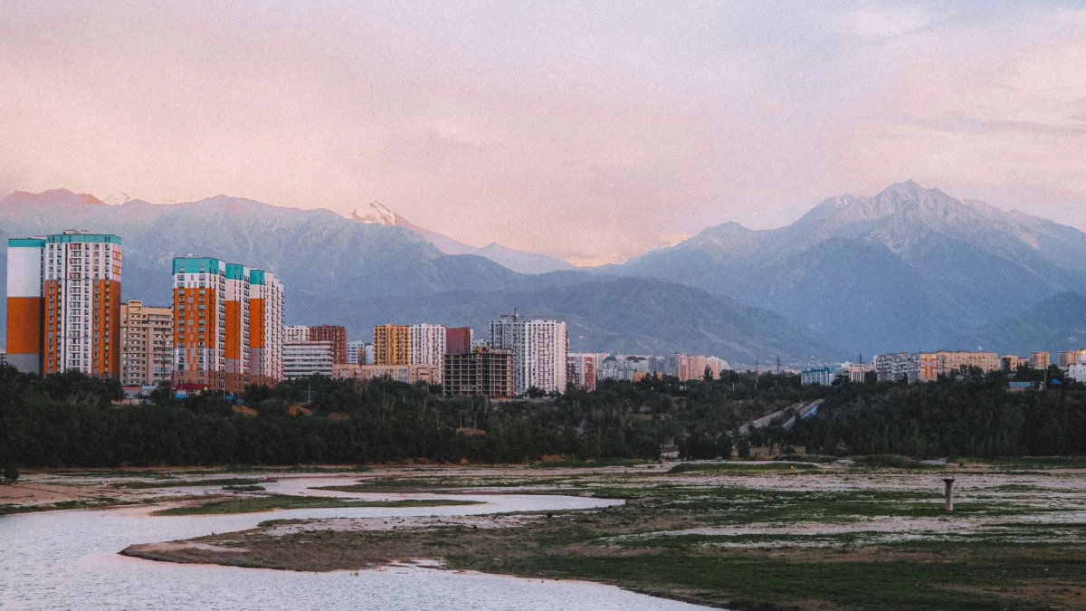 Romantic sunset view over Almaty's skyline