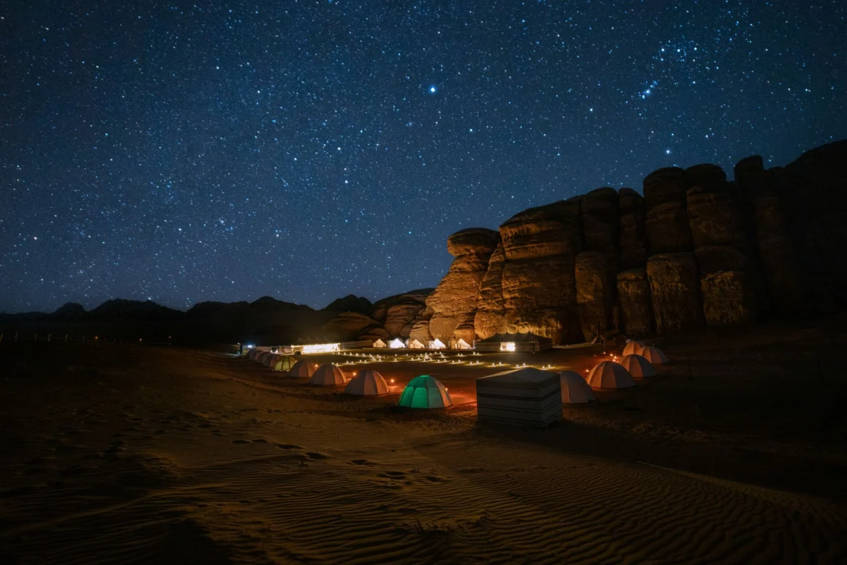 Romantic sunset over AlUla's dramatic desert landscape