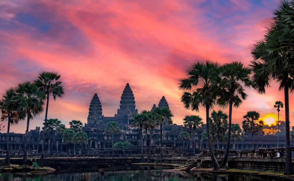 Romantic sunset view at Angkor Wat in Siem Reap