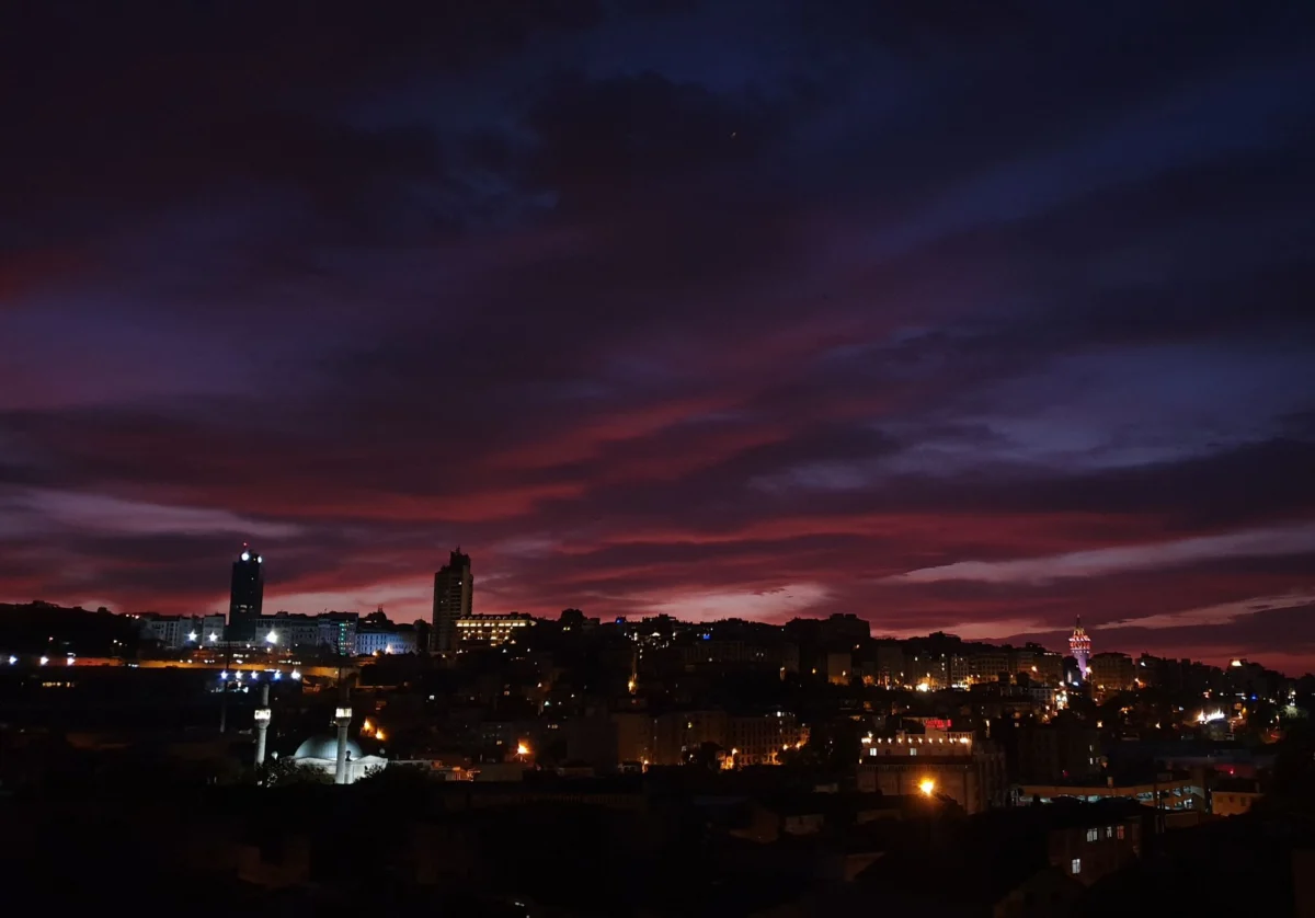 Antananarivo city skyline at dusk with romantic ambiance