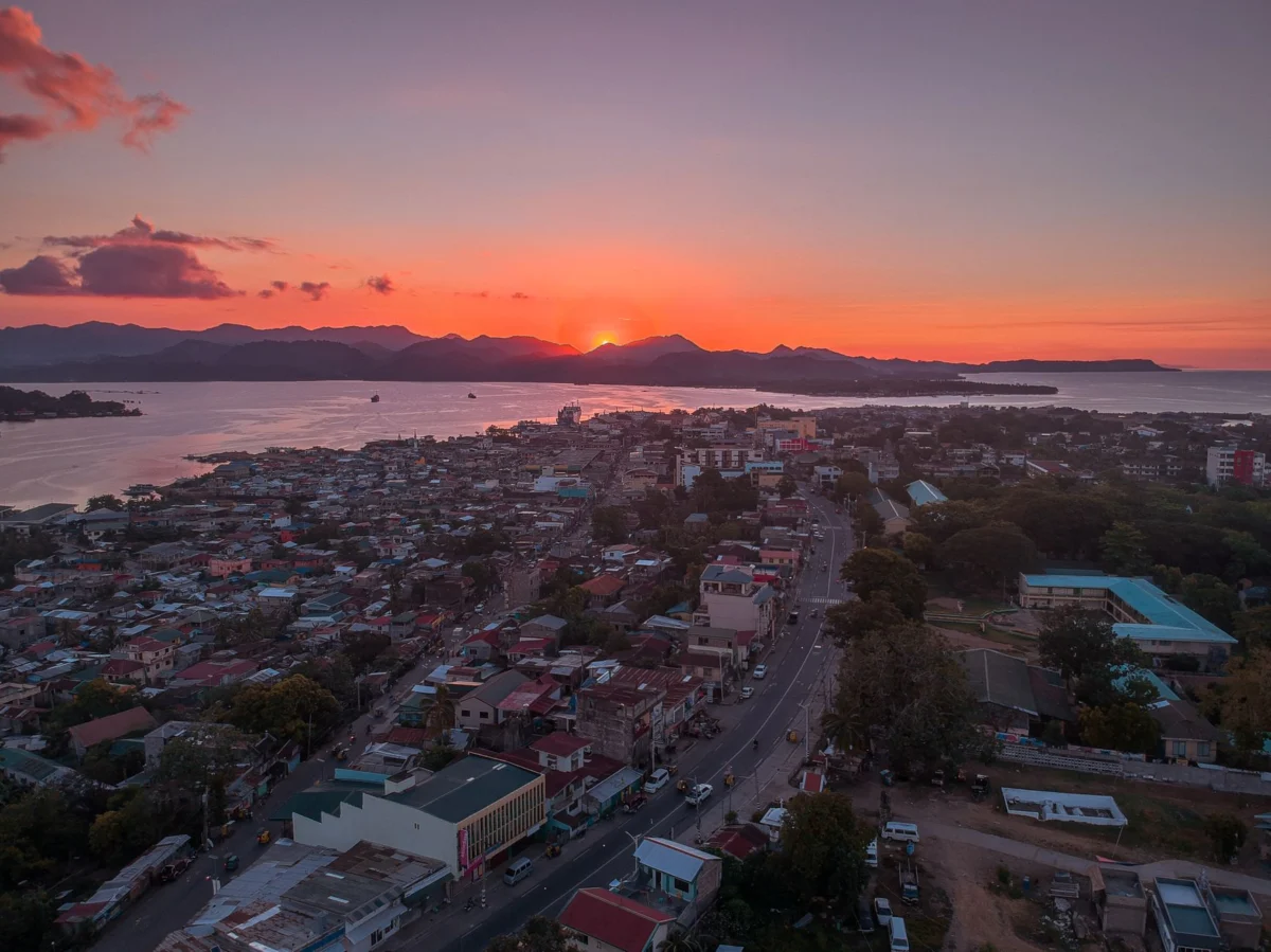 Sunset view over Apia city with cultural landmarks