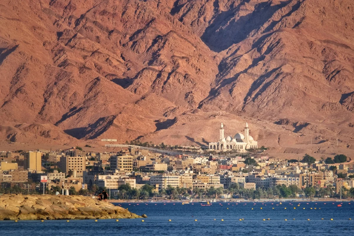 View of Aqaba's coastline and rugged mountains