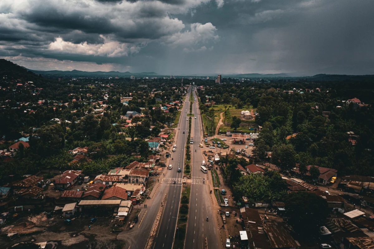 Skyline view of Arusha's unique neighborhoods during sunset