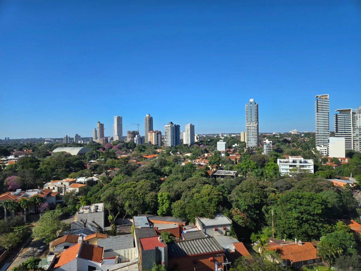 Asuncion skyline with a romantic sunset in the background