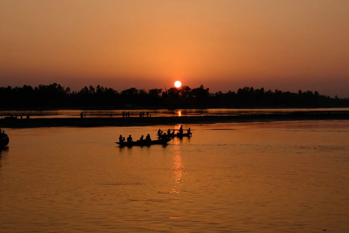 Auki riverside at sunset with cultural landmarks
