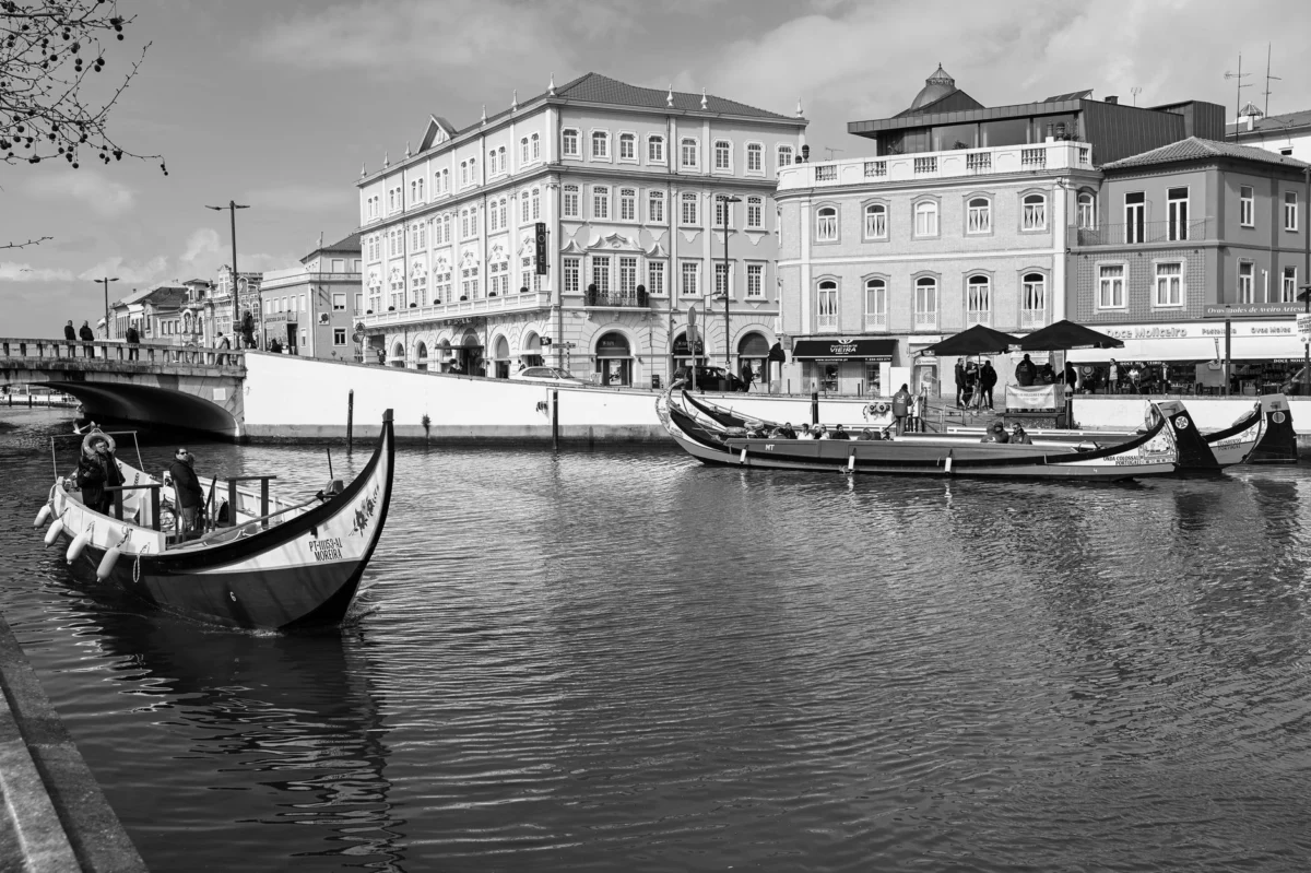 Romantic view of Aveiro's canals at sunset