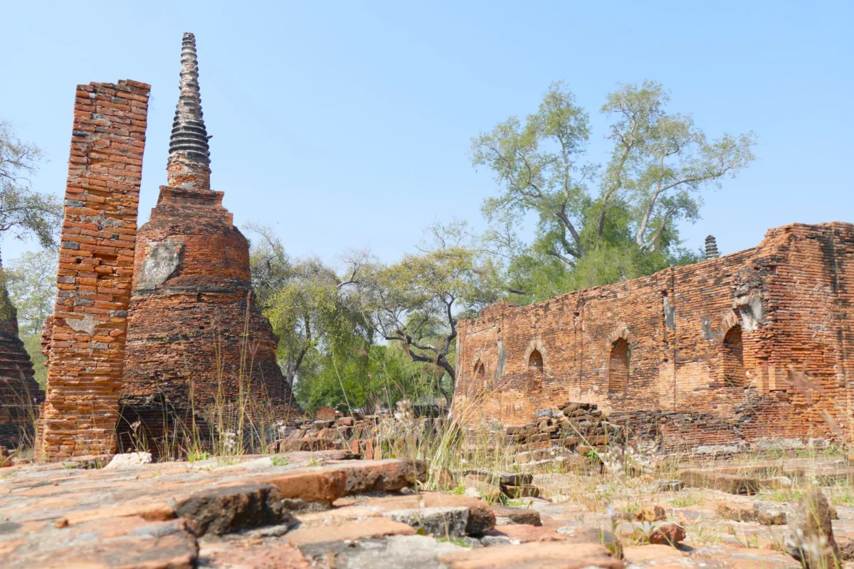 Scenic view of Ayutthaya's historical park with ancient temples